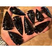 5 Hand-Knapped Black Obsidian Arrowheads