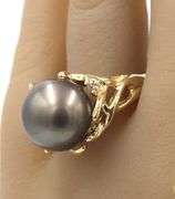 14kt Yellow gold 13.5mm Tahitian pearl and diamond accent ring