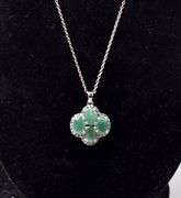 Emerald and CZ Gemstone Pendant Necklace in Sterling Silver