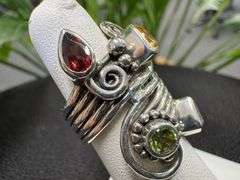 Sterling Silver Amethyst, Citrine, Peridot, Garnet Gemstone Ring Size 10