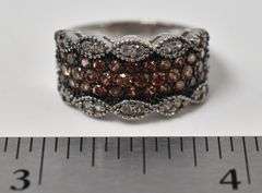 Orange and White Cz Gemstone Ring in Sterling Silver