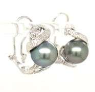14kt White gold grey pearl and diamond accent earrings