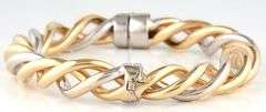Burdick Polished Two Tone Twisted Bangle Bracelet in 14K