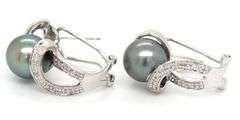 14kt White gold grey pearl and diamond accent earrings