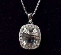 Green Amethyst and CZ Gemstone Pendant Necklace in Sterling Silver