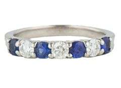 0.88ctw Sapphire and 0.50ctw Diamond Alternating Band Ring in Platinum