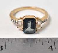 Blue Sapphire and CZ Gemstone Ring in Vermeil Sterling Silver