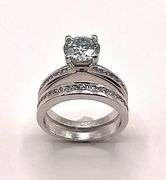 Large 3.7 Ct VVs1 Lab Simulated Diamond 2 Band Engagement Ring Set