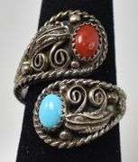 Turquoise and Coral Gemstone Ring in Sterling Silver