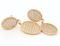 2.08ctw Pave Diamond Oval Station Dangle Earrings in 18K