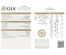 0.52ct, GIA Certified, Round Brilliant Cut loose diamond