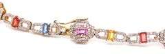 Awesome 13.50CTW Emerald-Cut Multi-Color Sapphire & 6.12CTW Diamond Necklace in 14K Yellow Gold Over