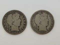 1909 O & 1910 Barber Half Dollar, Circulated