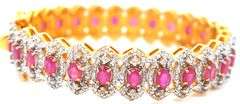 Enamoring 10.58CTW Oval Shaped Emerald-Cut Rubies & 5.04CTW Diamond Bangle Bracelet on  14kt Yellow 