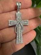 Rhodium Plated 925 Sterling Silver CZ Ribbon Cross Pendant