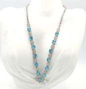 Jaw Dropping 29.00CTW Blue Topaz & 2.42CTW Diamonds on 14K White Gold Over Sterling Silver Necklace