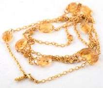 Citrine Cabochon Station Chain Link Necklace in 18K