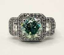 14 K White Gold Plate Dazzling 3.65 Ct Paraiba Green  Fire Moissanite Ring