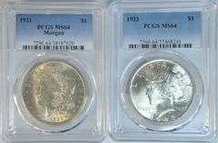 Near Gem BU 1921 Morgan & 1923 Peace Silver Dollars. PCGS MS64