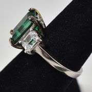Lab Emerald Gemstone and CZ Gemstone Ring in Sterling Silver