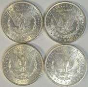 4 Diff. Cream-white Choice BU 'P' Mint Morgan Silver Dollars