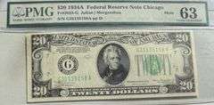 $20 1934a Chicago Mule FRN PMG Choice Unc 63.