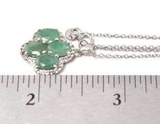 Emerald and CZ Gemstone Pendant Necklace in Sterling Silver