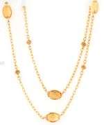 Citrine Cabochon Station Chain Link Necklace in 18K