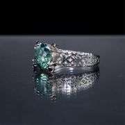 14 K White Gold Plate 3.05 Ct Emerald Green VVs1 Fire Moissanite Ring