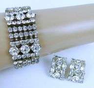 Vintage Wide Rhinestone Bracelet & Earrings