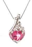 14kt White gold pink topaz and diamond accent pendant on chain