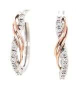 925 Sterling silver and 10kt Rose gold diamond accent hoop earrings
