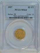 Super virtual Gem BU 1927 US $2.50 Indian Gold Piece. PCGS MS64