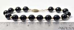 Black Onyx Gemstone Beaded Bracelet in Vermeil Sterling Silver