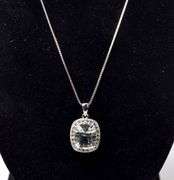 Green Amethyst and CZ Gemstone Pendant Necklace in Sterling Silver