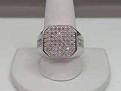 Mens 14 Kt Tri-Layered White Gold Lab Simulated Diamond Ring