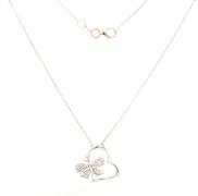 14kt White gold butterfly heart shaped pendant with diamonds on chain