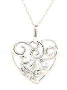 14kt White gold diamond swirl heart pendant on chain