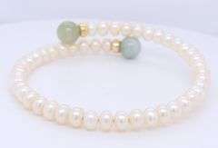 White Fresh Water Pearl and Jade Bypass Bracelet