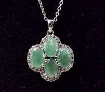 Emerald and CZ Gemstone Pendant Necklace in Sterling Silver