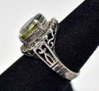 Green Gemstone and Marcasite Gemstone Ring in Sterling Silver