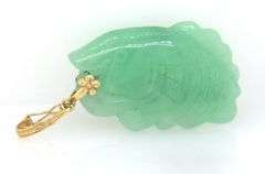 Green Jade fish head pendant in 14kt yellow gold
