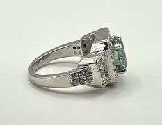 14 K White Gold Plate Dazzling 3.65 Ct Paraiba Green  Fire Moissanite Ring
