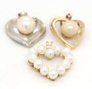 Nice Grouping of 3 Heart Pendants with Pearls