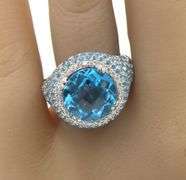 18kt White gold blue topaz and diamond full pave ring