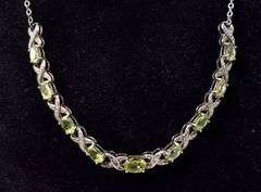 Peridot and Diamond Gemstone Necklace in Sterling Silver