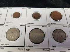 Lot Of 65 Coins From Mexico In Cardboard Holders