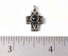 Black Onyx Gemstone Cross Pendant in Sterling Silver