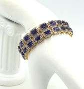 Gorgeous 29.27CTW Emerald Cut Blue Sapphire & 4.10CTW Diamonds Bracelet in 14K Yellow Gold Over 925 