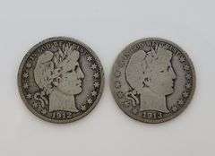 1912 D & 1913 S Barber Half Dollar, Circulated